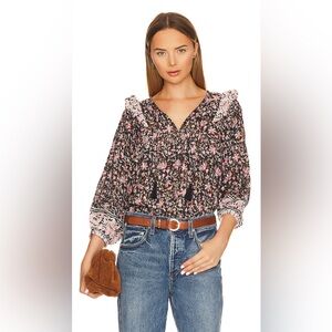 Cleobella Black and Pink Floral Smock Blouse